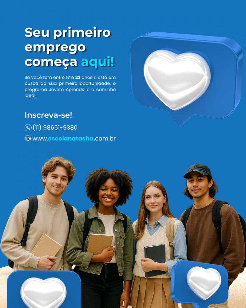 Se você tem entre 17 e 22 anos e quer dar o primeiro passo rumo ao seu futuro profissional, o programa Jovem Aprendiz é a oportunidade ideal! 🚀