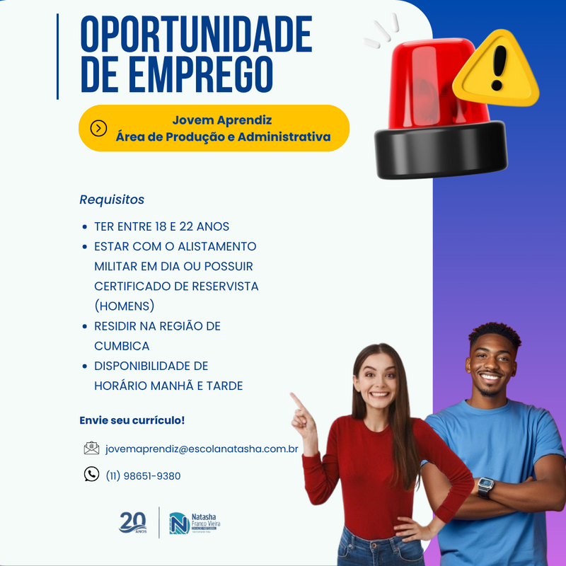 🚨 Oportunidade de Emprego – Jovem Aprendiz 🚨