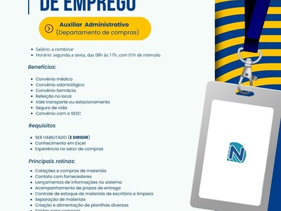 📢 VAGA DISPONÍVEL – AUXILIAR ADMINISTRATIVO (Compras)